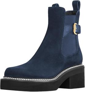 Женские ретро-ботильоны Pazzion с закругленным носком, на мягком голенище, эластичный, с низким массивным каблуком, ремешком и пряжкой, короткие ботинки для формальной и рабочей одежды, размеры 4-16 US, Navy