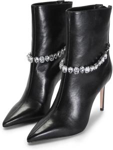 Женские сексуальные ботильоны FSJ с тонким каблуком-стилетто, скулами на лодыжке, украшенные блестящими кристальными цепочками спереди, с заостренным носком и молнией сзади, для коктейльной вечеринки, размеры US 4-15, Black