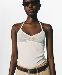 Женская блузка с перфорированным вырезом MANGO, Off White