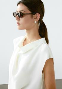 Блуза FLOWING WITH DRAPED COLLAR Massimo Dutti, белый