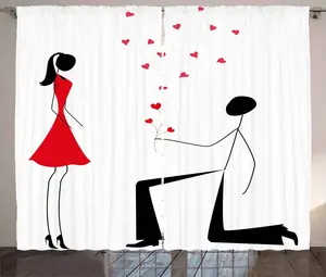 Шторы ABAKUHAUS в минималистичном деревенском стиле, парные, с сердечками, универсальные, для гостиной, с петлями и крючками, 280 x 175 см, черно-бело-красные Abakuhaus