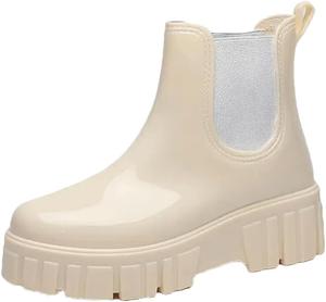 Водонепроницаемые резиновые сапоги-галоши на платформе для женщин, садовые сапоги, противоскользящие дождевые ботинки, рыболовные сапоги, водная обувь Wjnvfioo, белый