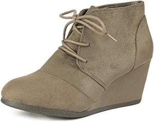 Женские ботильоны на танкетке DREAM PAIRS, повседневная мода, с шнуровкой, на невысоком каблуке, Taupe