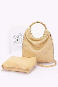 Женская сумка с бамбуковой ручкой из искусственной соломки FASHNZFAB, бежевый