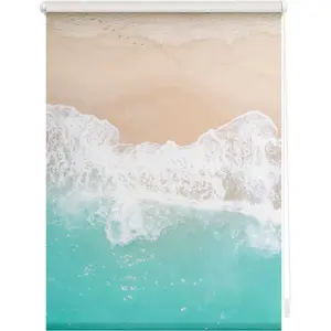 Рулонная штора с боковым управлением Rollo Klemmfix, без сверления, затемняющая, The Beach - бирюзово-бежевый затемняющая | энергосберегающая, свободно свисающая Lichtblick Original, бирюзовый/бежевый/белый