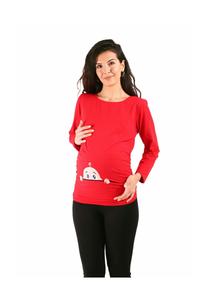 Рубашка для беременных с длинными рукавами и забавным детским мотивом M.M.C., красный