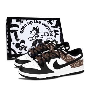 Nike Кроссовки для скейтбординга Dunk Black White, Brown с вышивкой, износостойкие, низкие, унисекс, коричневый