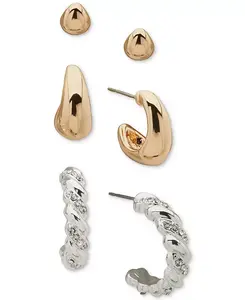 Двухцветный комплект из трех объемных серег-колец с закрученными кулонами Anne Klein, ttone