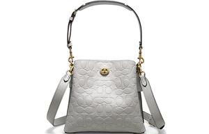 Willow Litchi Grain Leather Bucket Bag, Сумка, Маленькая Женская Плечевая Сумка Голубиный Серый COACH