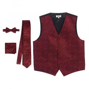 Мужской формальный жилет Gioberti из 4 предметов с узором пейсли, галстук-бабочка и нагрудный платок, цвет Burgundy