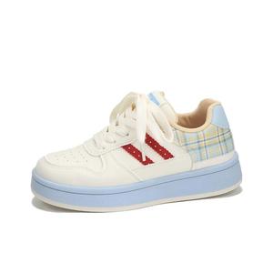 MUKALUO Женские скейтерские кеды низкие голубые и розовые бежевая кожа, цвет Beige leather