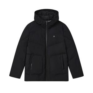 Fila Мужская белая пуховая куртка, черная, с капюшоном, средней высоты