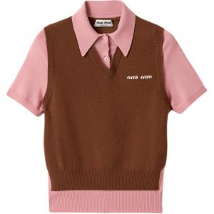 MIU MIU Кашемировый шерстяной поло свитер Tobacco/Pink