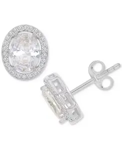Серьги-Гвоздики с овальным венцом из кубического циркония из стерлингового серебра Macy'S, white
