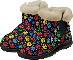 Женские легкие зимние ботинки с утеплителем, теплые, мягкие, удобные, с нескользящей подошвой, для зимы, на каждый день, ботильоны до щиколотки, размер 36-41, черная подошва Quxjehoe, Colorful Paw Prints