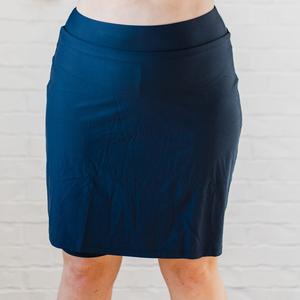 Женская юбка для плавания с высокой талией и длиной до колена с прикрепленными велосипедными шортами Calypsa, темно-синий
