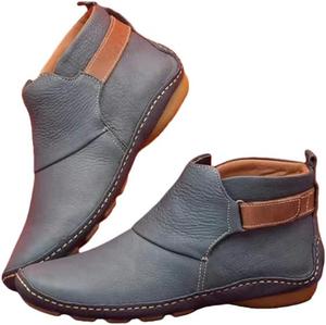 Женские ботильоны без каблука - винтажные кожаные ботинки на плоской подошве с поддержкой свода стопы и амортизацией, удобная обувь для повседневной носки и прогулок, стильные ботильоны для женщин Hhhchpm, Grey