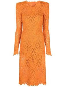 Ermanno Scervino платье с длинными рукавами и кружевной отделкой, оранжевый