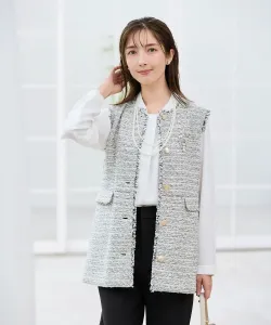 Жилет с баской из смешанного твида Avv, цвет Ivory