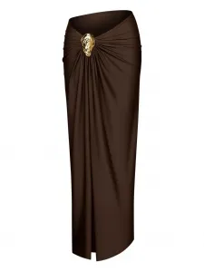 Юбка с разрезом и золотой отделкой KOROBEYNIKOV, коричневый