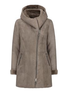 Пальто из овчины с капюшоном Toscana Suede TruClothing, серо-коричневый