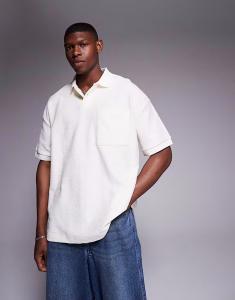 ASOS DESIGN Premium свободная текстурированная рубашка-поло кремового цвета