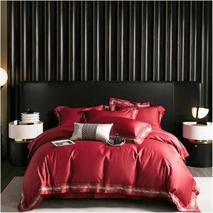 Generic Комплект постельного белья из египетского хлопка с жаккардовой вышивкой в стиле пэчворк Red