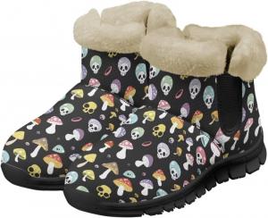 Женские зимние ботинки Jeiento с грибовидной подошвой, уютные низкие каблуки, снегоступы с противоскользящей подошвой, утолщенные, Cartoon Mushroom Skull