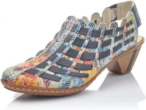 Женские туфли на каблуке Rieker 46778 Sina - с ремешком на пятке, верх из кожи, ручная плетеная отделка, комфорт антистресс, гибкая подошва, надежная посадка и вечный повседневный стиль, мультиколор