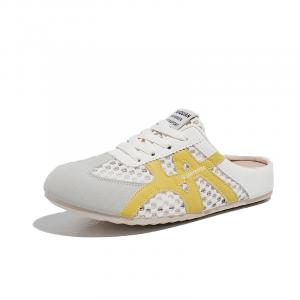 SUPEREDGE Кожаные тапочки для женщин с резиновой подошвой, заплатками, бесшумные, устойчивые к истиранию, с закрытым носком, серо-желтые, цвет Gray Yellow