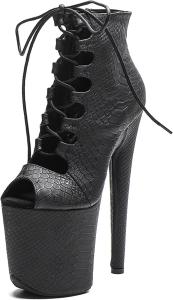 Женские ботильоны для танцев на шесте WUXIN H&P, 8 дюймов, экзотические, с платформой, змеиным принтом, на шнуровке, с высоким каблуком-шпилькой, Black