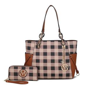 Женская большая сумка-тоут с бумажником в клетку MKF Collection Yale от Mia K — 2 предмета, цвет Cognac Brown