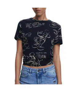 Черная хлопковая женская футболка с рисунком Микки Мауса Desigual, черный