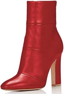Женские винтажные ботильоны FSJ на толстом высоком каблуке с заостренным носком и боковой молнией, зимние обувь, размеры 4-15 US, Red Matte