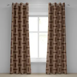 Традиционная штора на люверсах ABAKUHAUS, этнический орнамент в земляных тонах, с элементами народного, богемного, племенного и геометрического стилей, декоративные двухпанельные шторы, 280 см x 175 см, карамельно-коричневый цвет