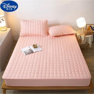 Disney Простыня на резинке 180х200 см, хлопок, утолщенная, с защитой от скольжения, цвет [Non-Slip] Round Grid - Pink Jade
