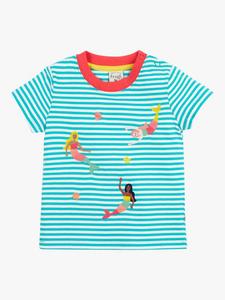 Детская футболка Ennis из органического хлопка с полосками и вышивкой Frugi, Moss Stripe/Mermaids