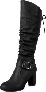 Женские сандалии Zamikoo, свободные сапоги до колена с круглым носком, массивным каблуком-блоком, молнией сбоку и металлической пряжкой, свободные вечерние сапоги, каблук 3,5 дюйма