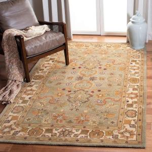 SAFAVIEH Heritage Collection ковер 336 x 519 см для больших помещений - Light Green & Beige, ручной работы традиционный Oriental Wool, идеально для помещений с высокой проходимостью в гостиной, спальне (HG959A)