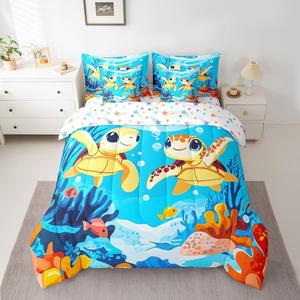Erosebridal Комплект постельного белья Cute Turtle с принтом морских черепах и кораллов, Orange Blue