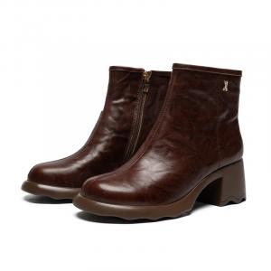 ZHR Женские замшевые ботинки на шнуровке коричневые и черные с утеплённой подкладкой, цвет Brown[Warm Fleece-Lined]-S383B