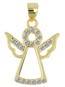 Adeliás Женский кулон - кулон «Ангел» из серебра 925 пробы с кубическим цирконием в золотой оправе