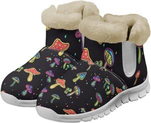 Женские зимние ботинки chaqlin Mushroom Snow с грибовидным дизайном, невысокие, с противоскользящей подошвой, широкие, на плоской платформе, повседневные уличные ботинки, легкие, мягкие, с флисовым плюшем, Colorful Mushroom