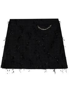 Мини-юбка из твида с бахромой GANNI, черный