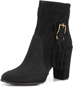 Женские закрытые ботильоны YDN с кисточками, на высоком массивном каблуке, с молнией, для повседневной ходьбы, Black