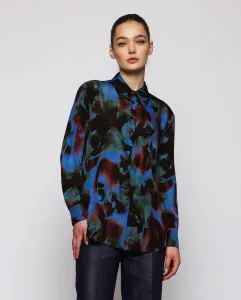 Женская блузка с длинным рукавом и принтом в виде мазков кисти Mirto, синий/черный
