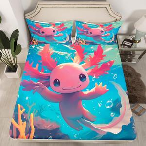 Erosebridal Комплект постельного белья Cute Axolotl с морским принтом для детей, Blue Pink Green