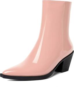 Женские ботильоны WAYDERNS с молнией, с острым носком, модные, лакированные, на среднем блочном каблуке 5,5 см, Pink