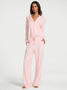 Длинный пижамный комплект с мягким бантом из модала Victoria'S Secret, embroidered pocket angel pink w bow
