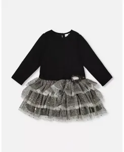 Платье для вечеринки с блестящей сетчатой ​​юбкой для девочек, черное - для малышей|детей Deux par Deux, черный